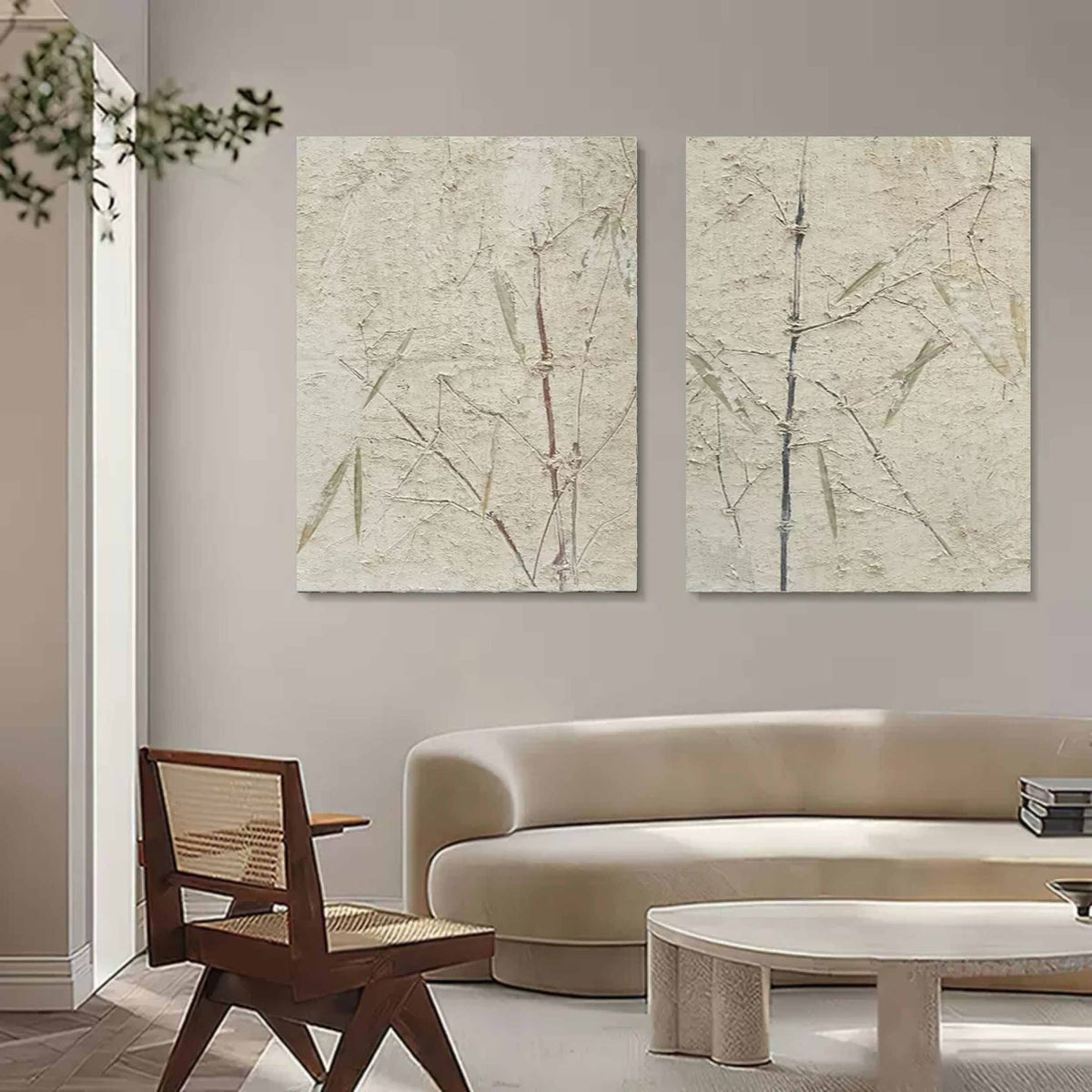 Wabi Sabi Bamboo Texture 2 Piece Wall Art Oriental
