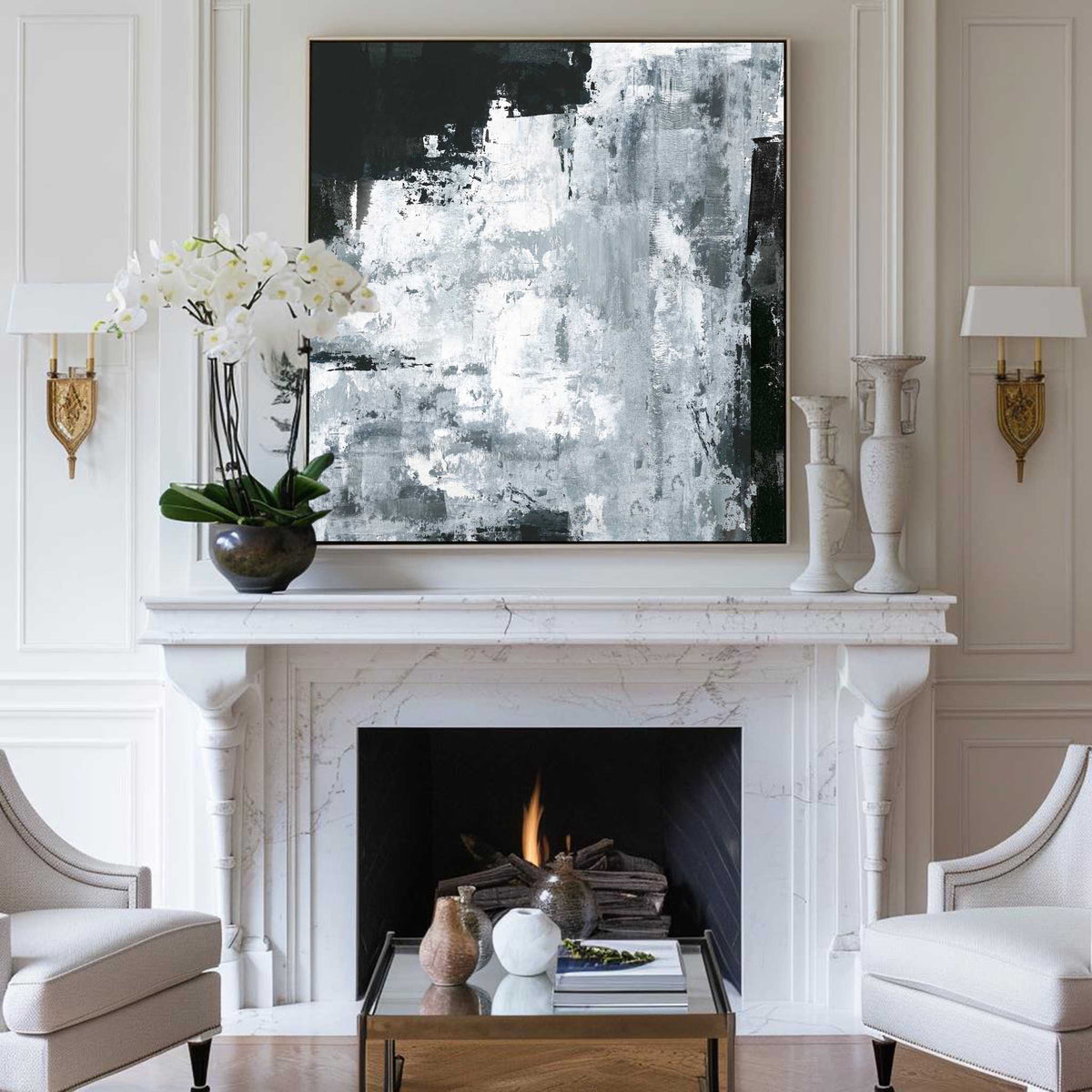Monochromatic Grey Abstract Painting