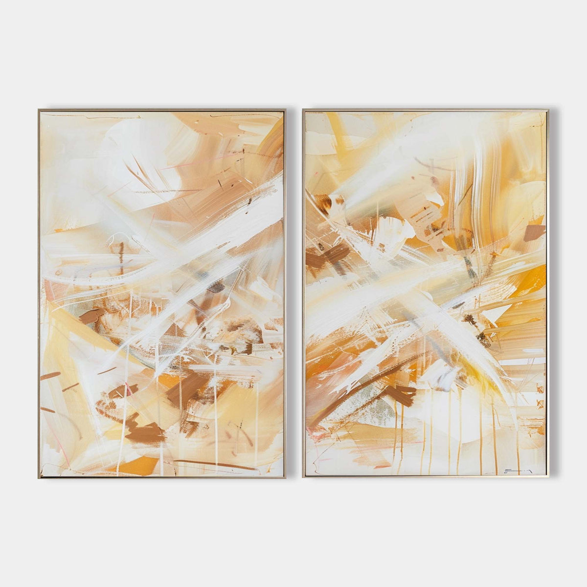 Warm Ochre Brushstroke Diptych Canvas Set