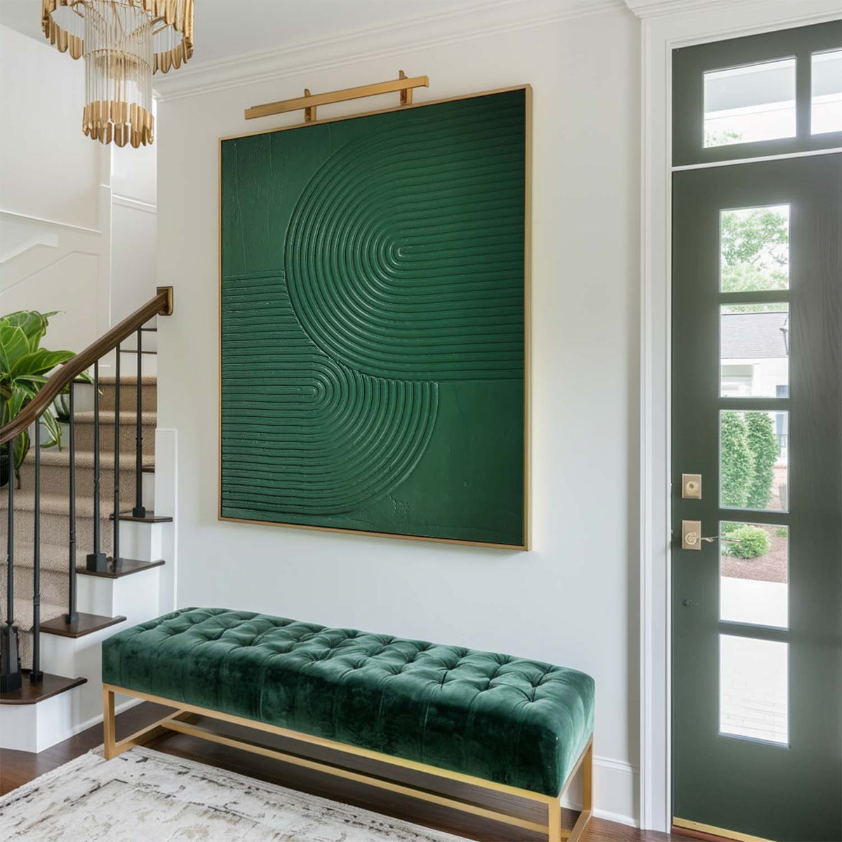 Green Concentric Circle Relief Canvas Art