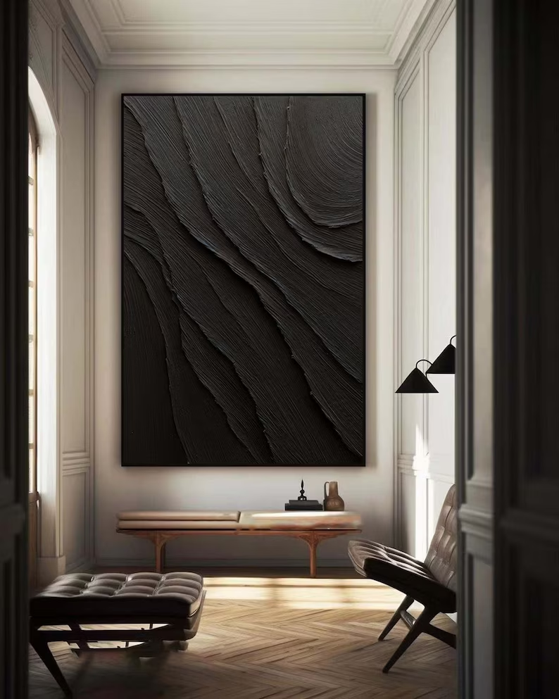 Black Layered Wave Textured Painting