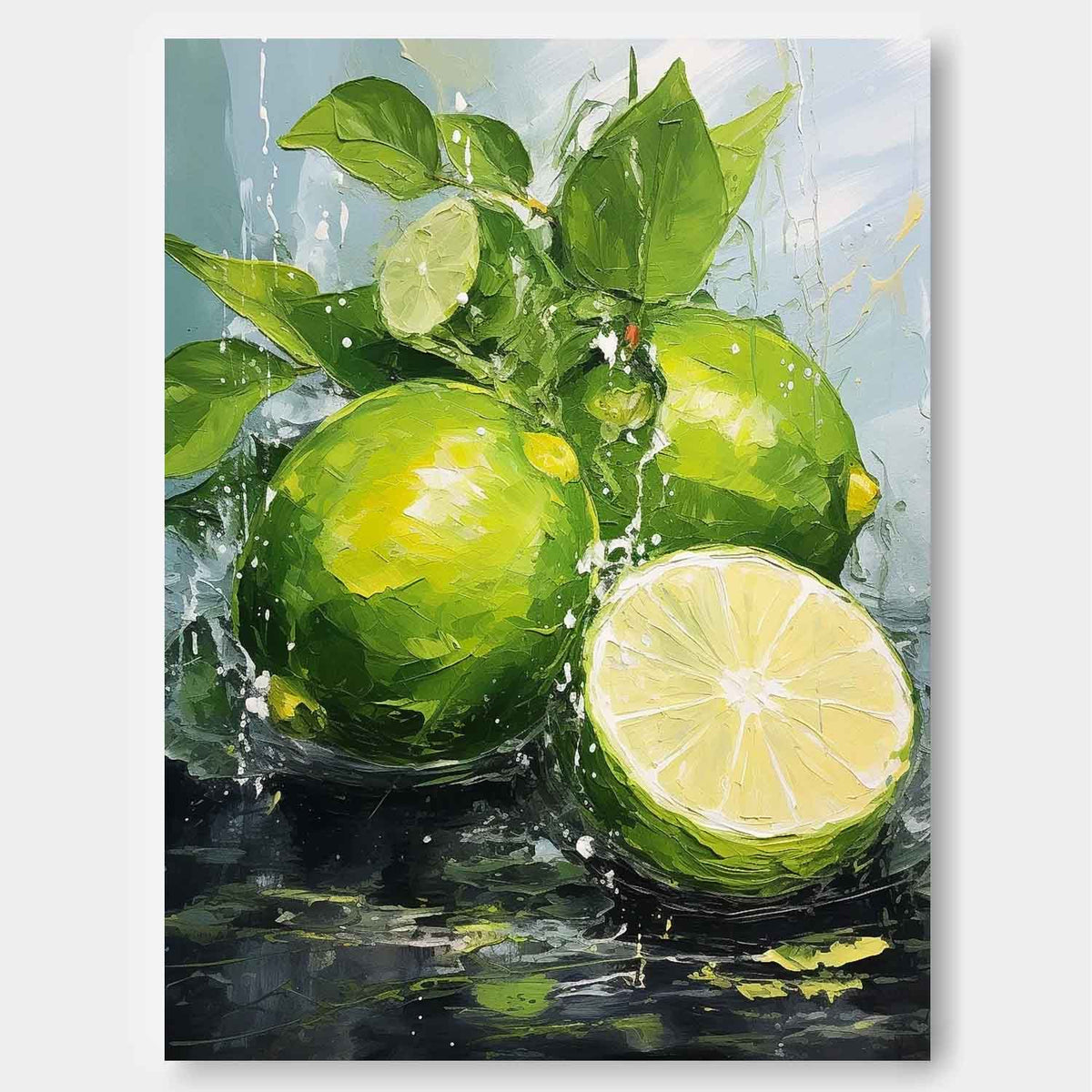 Impasto Lime Painting Vibrant Green Modern Wall Art