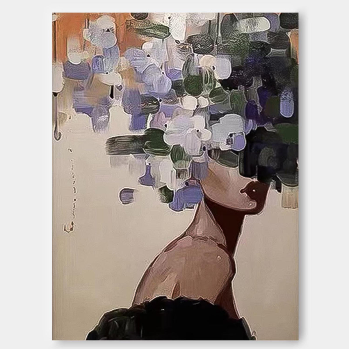 Abstract Woman With Floral Hair Impasto Canvas Wall Art