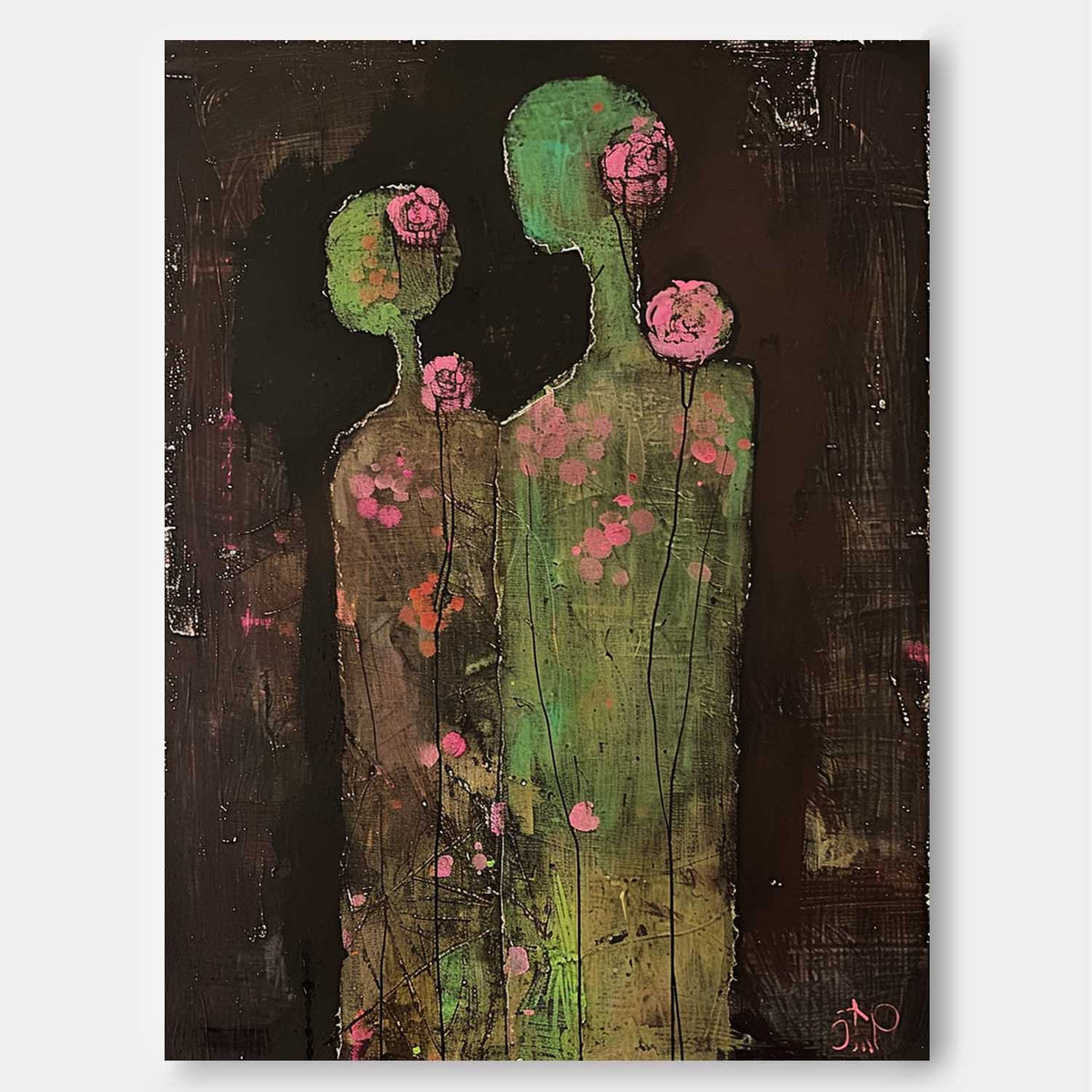 Wall Art Stylized Human Silhouette Pink Rose
