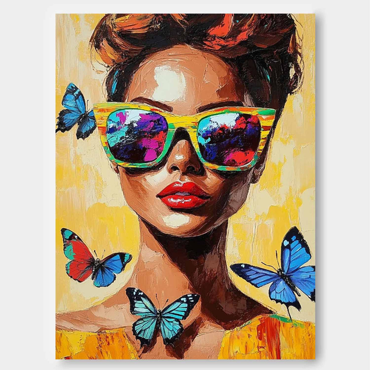 Woman Sunglasses Butterflies Oil Painting