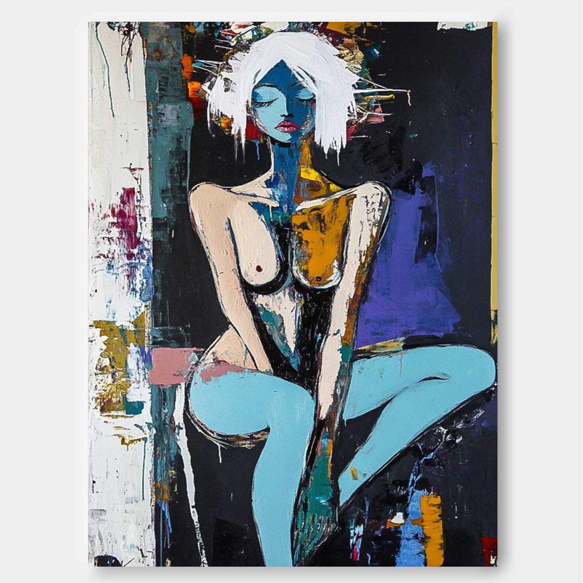 Neo-Expressionist Seated Figure Oil Painting