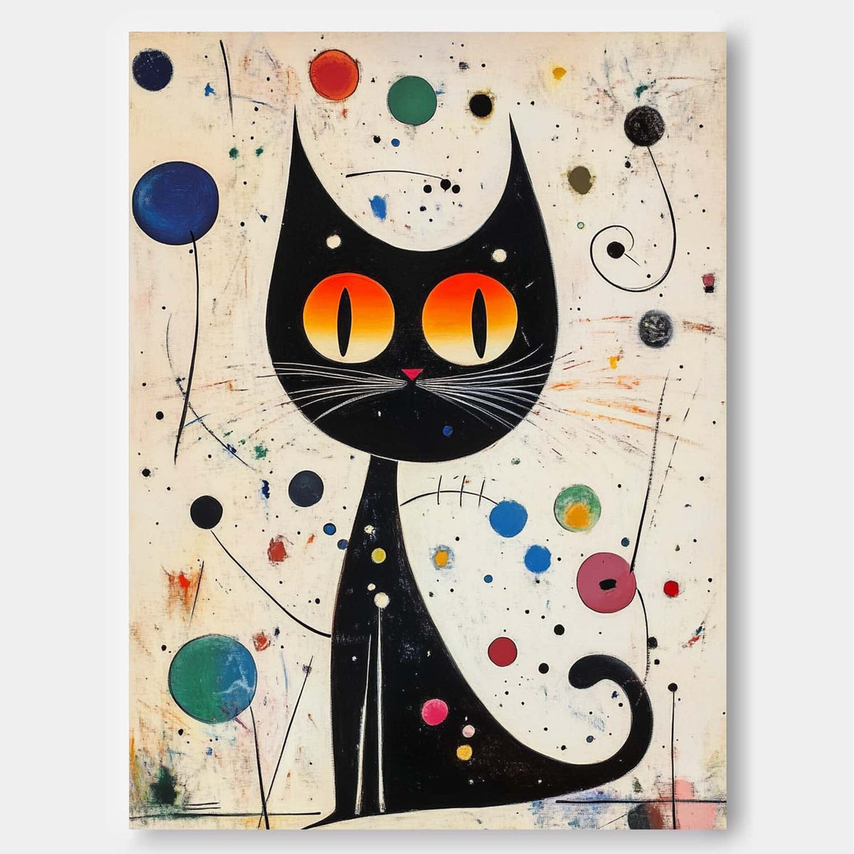 Mid-Century Modern Cat Painting Vibrant Retro
