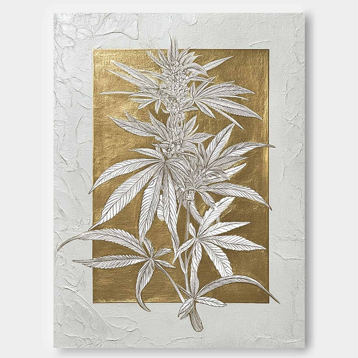 Gold Foil Cannabis Leaf Art Botanical Line Drawing
