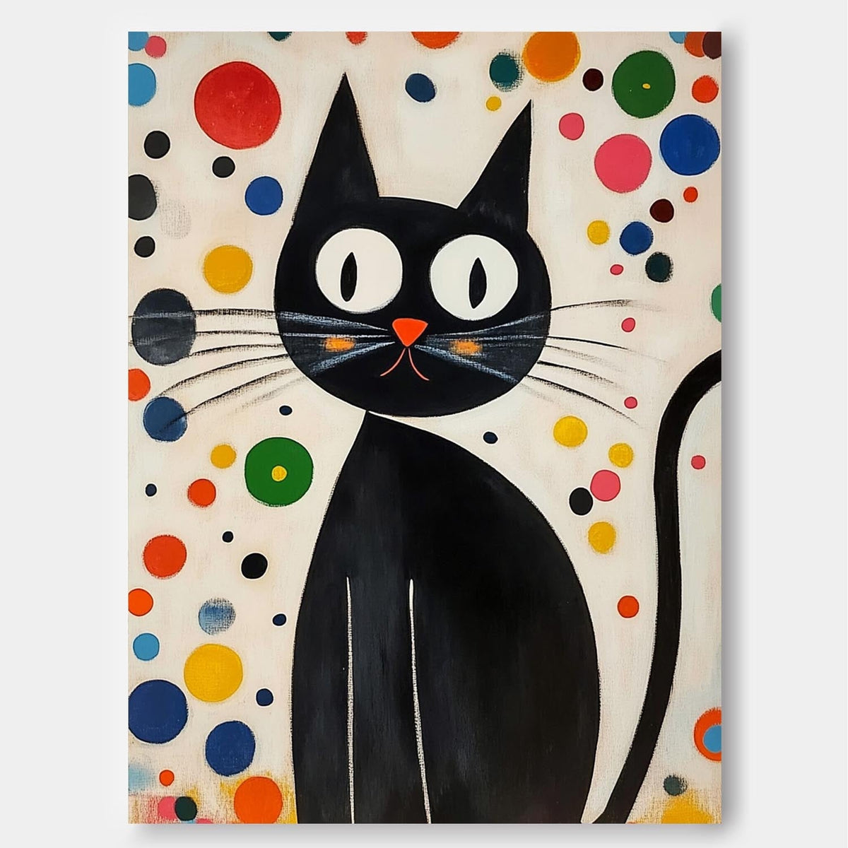 Mid-Century Modern Cat Painting Playful Polka Dot