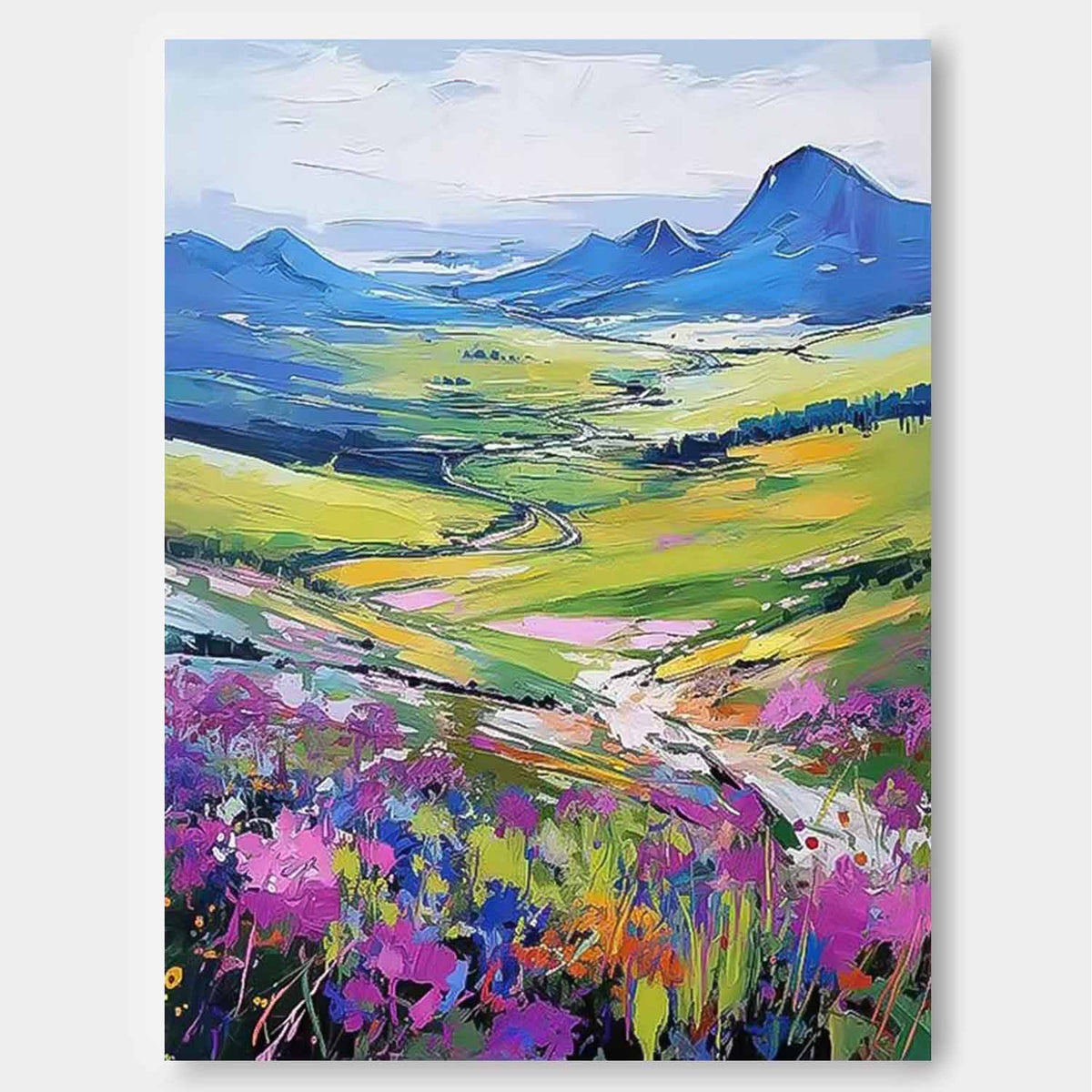 Mountain Wildflower Landscape Impasto Canvas Wall Art