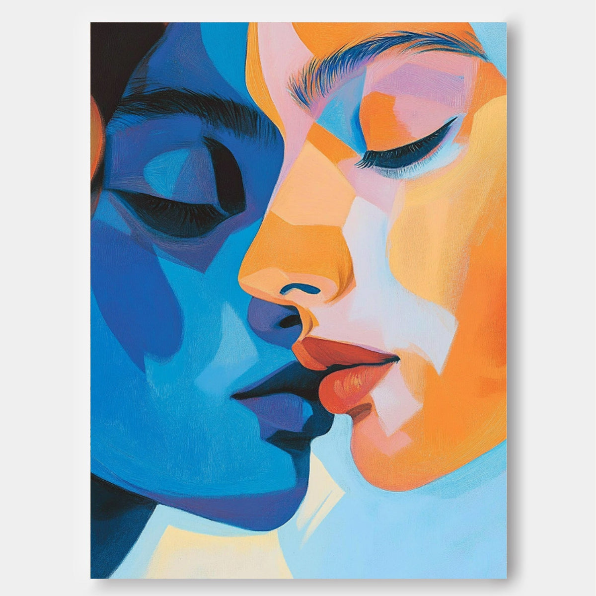 Cubist Color-Blocked Kiss Painting