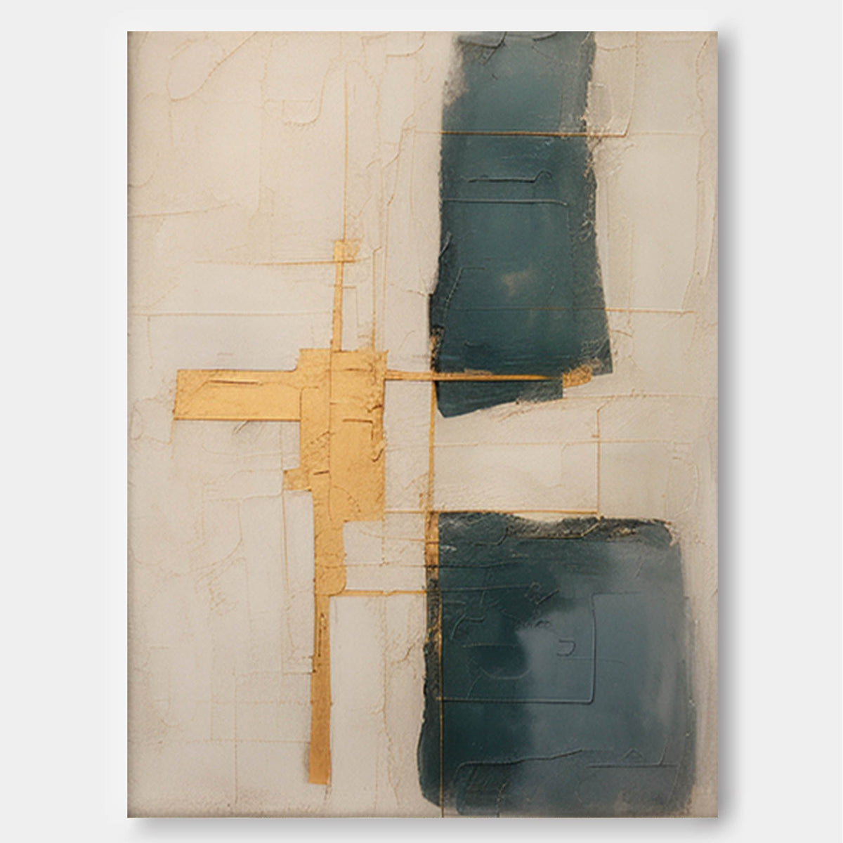 Wabi-Sabi Textured Painting Gold & Teal Modern