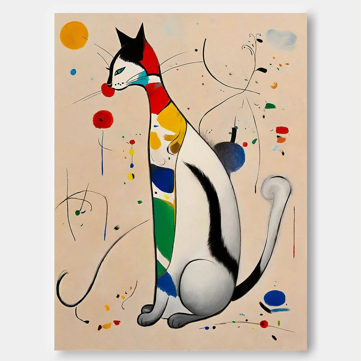 Surrealist Cat Painting Vibrant Rainbow Wall Art