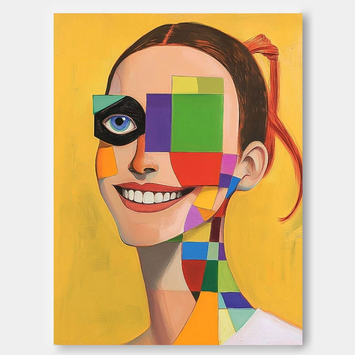 Geometric Smile Portrait Oil Painting