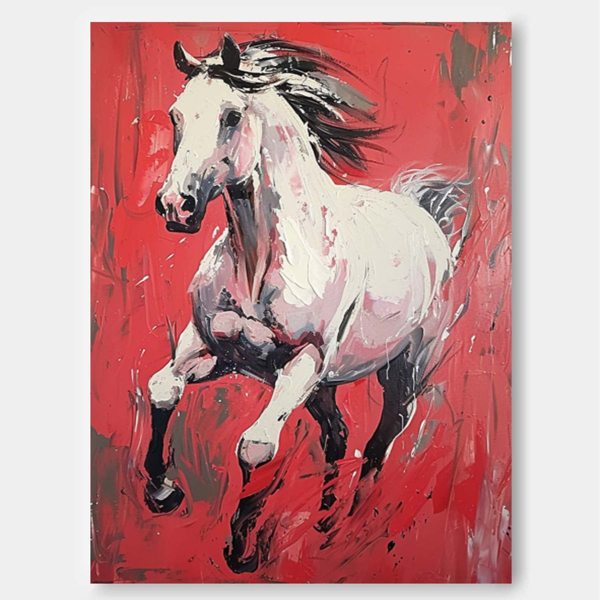 Energetic White Horse Oil Painting
