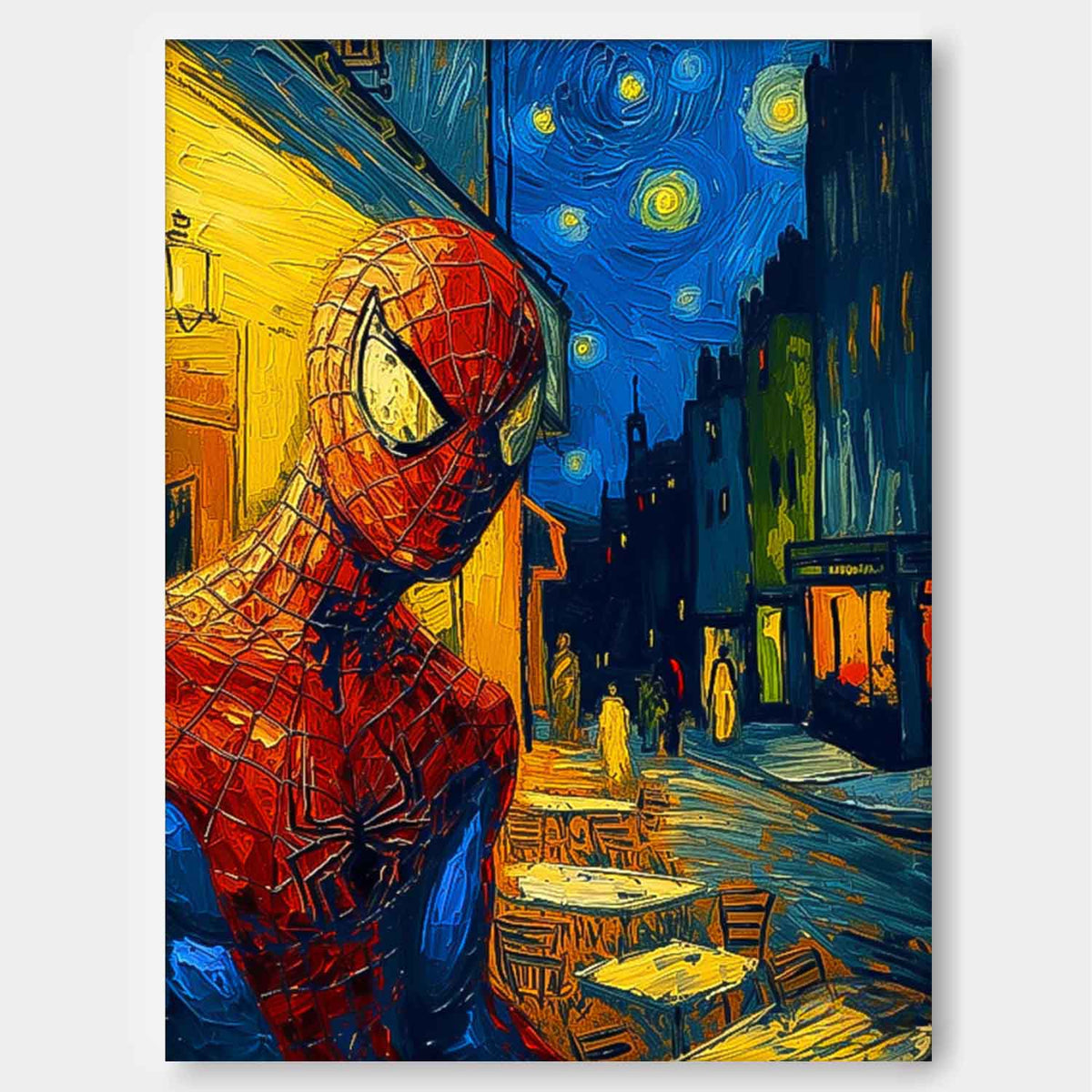 Spiderman In Van Gogh Cafe Terrace At Night