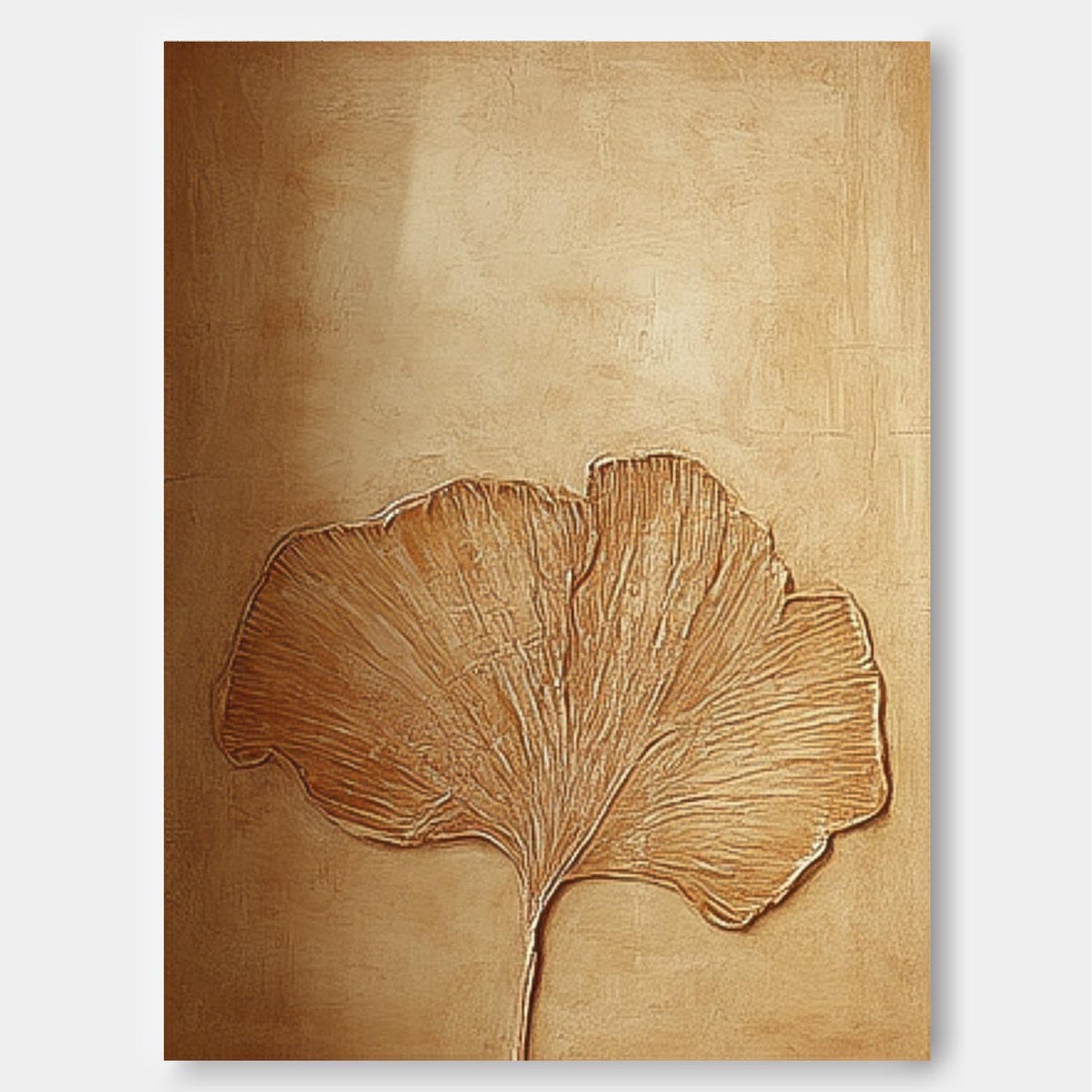 Textured Neutral Ginkgo Leaf Painting Serene