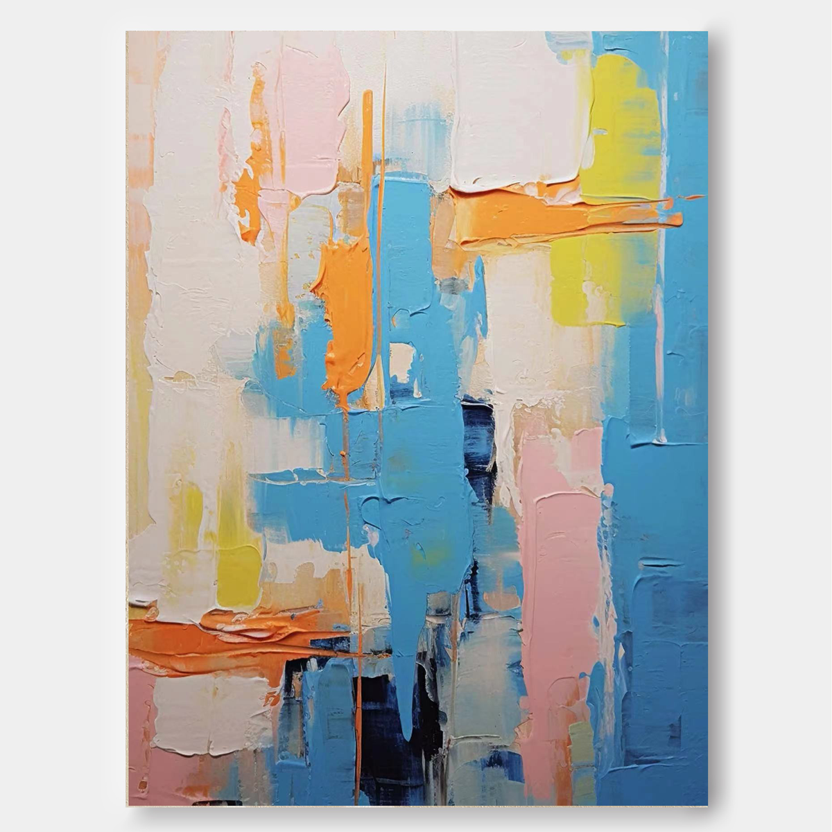 Impasto Geometric Abstract Painting Blue And Pink