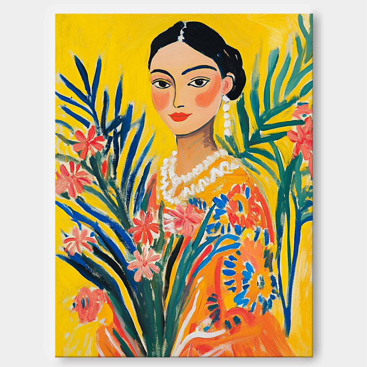 Fauvist Portrait Painting Vibrant Yellow Tropical