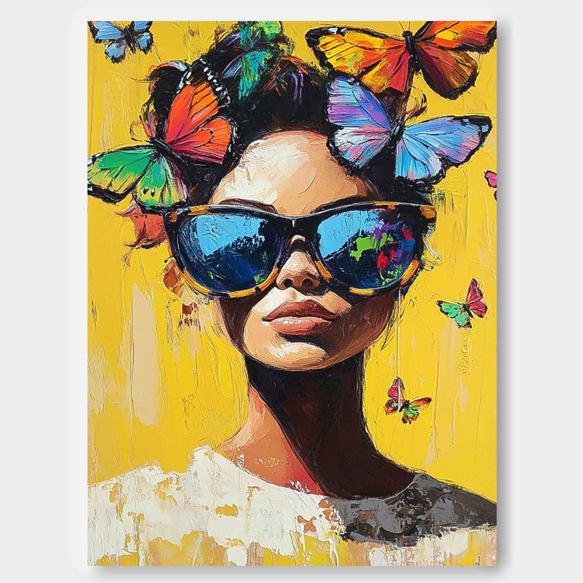 Neo-Expressionist Butterfly Crown Portrait Oil Painting