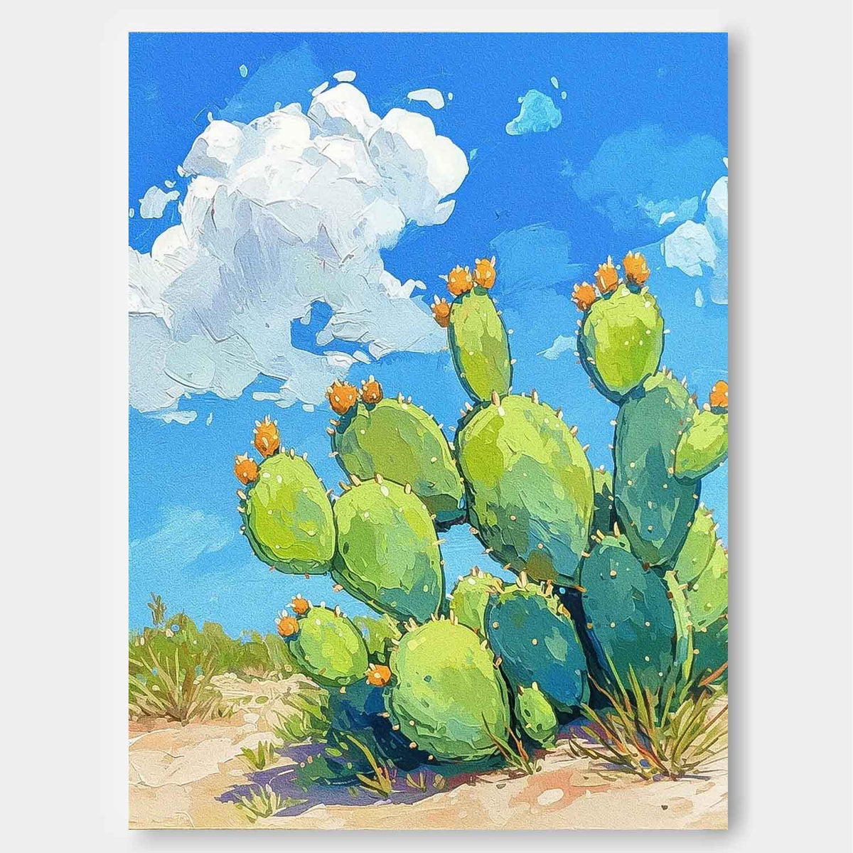 Vibrant Desert Prickly Pear Cactus Painting