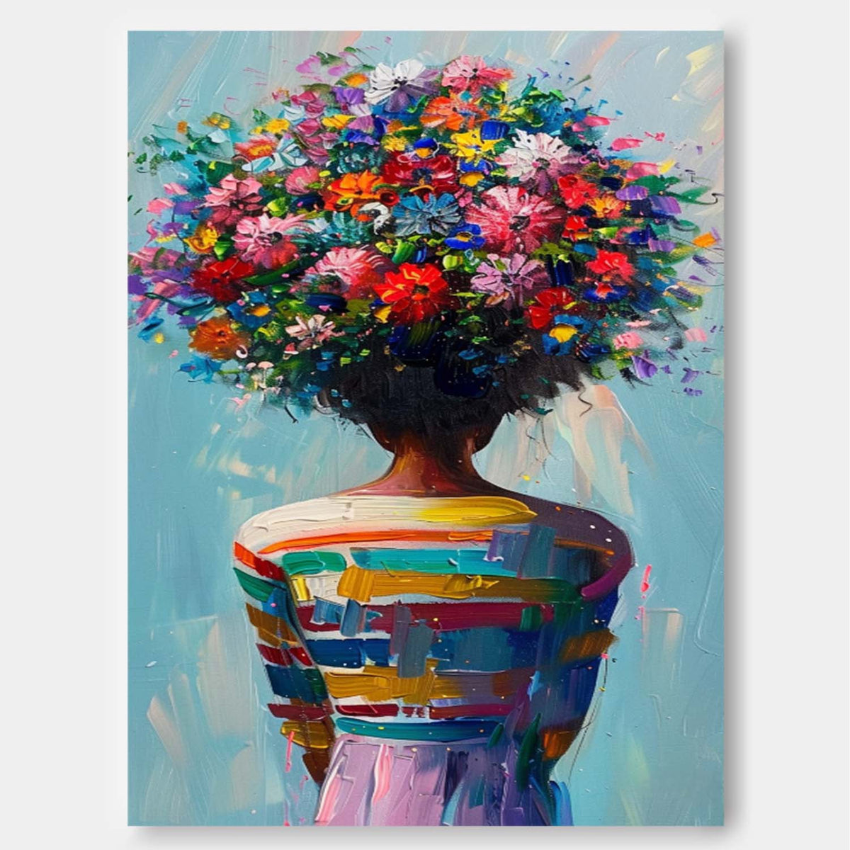 Vibrant Floral Head Woman Oil Painting Colorful