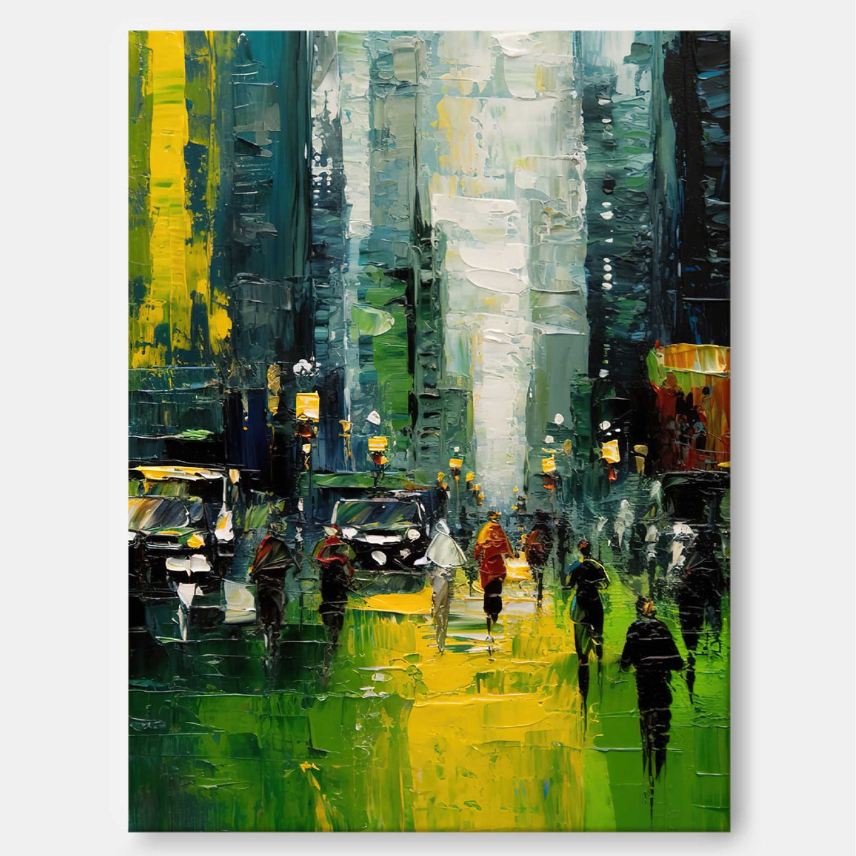 Impasto Urban Landscape Painting Vibrant Green