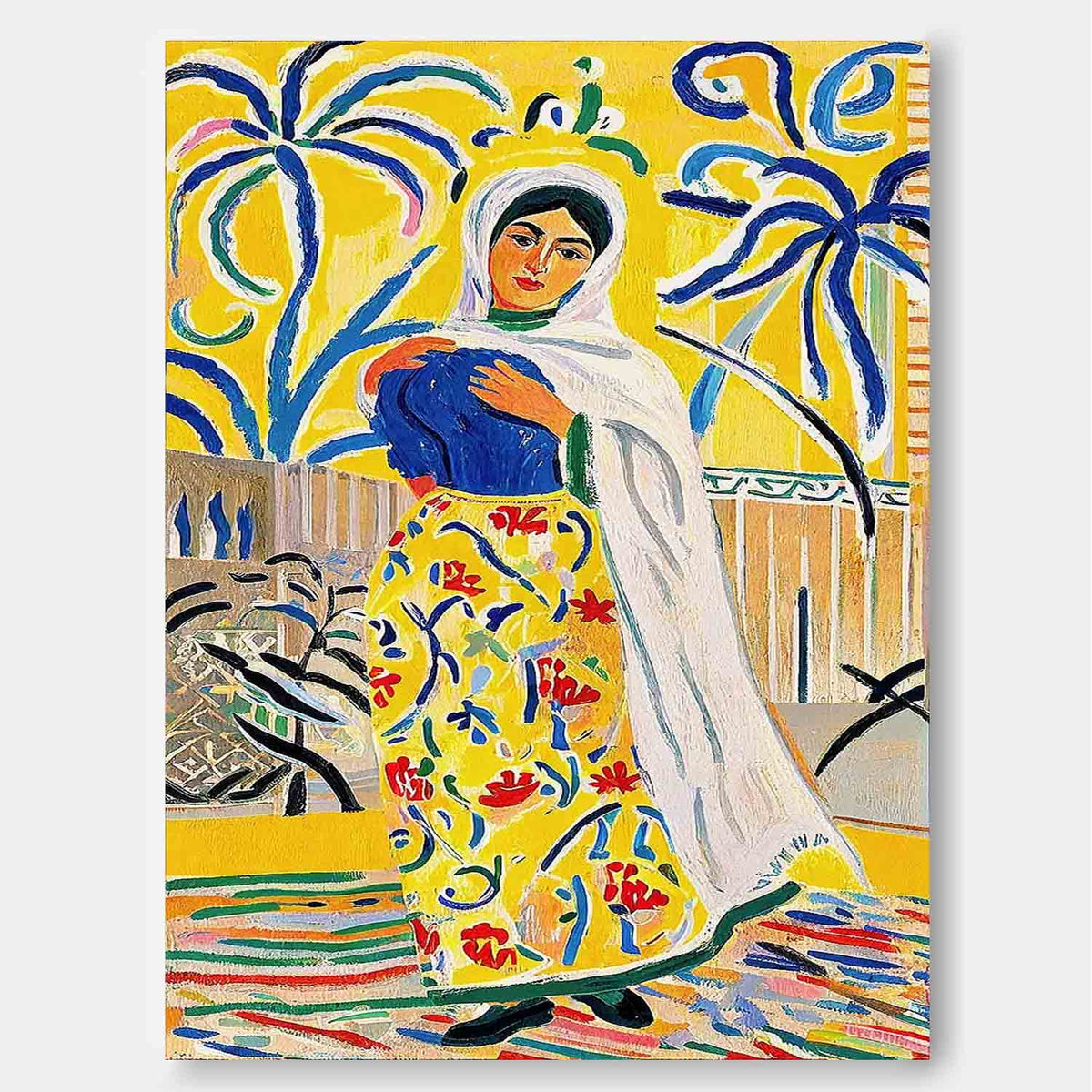 Fauvist Portrait Painting Vibrant Yellow & Blue
