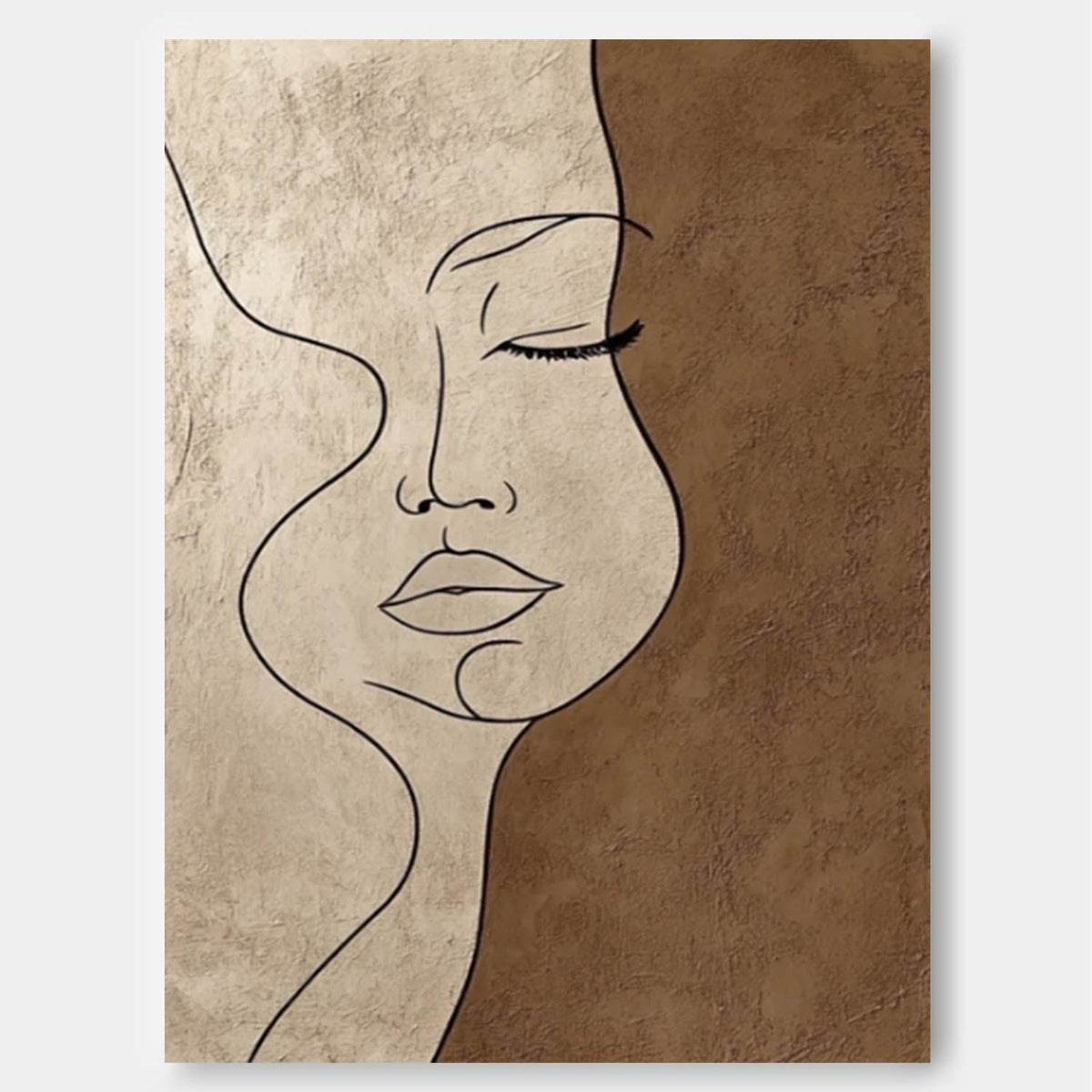 Minimalist One-Line Woman Face Wall Art Neutral