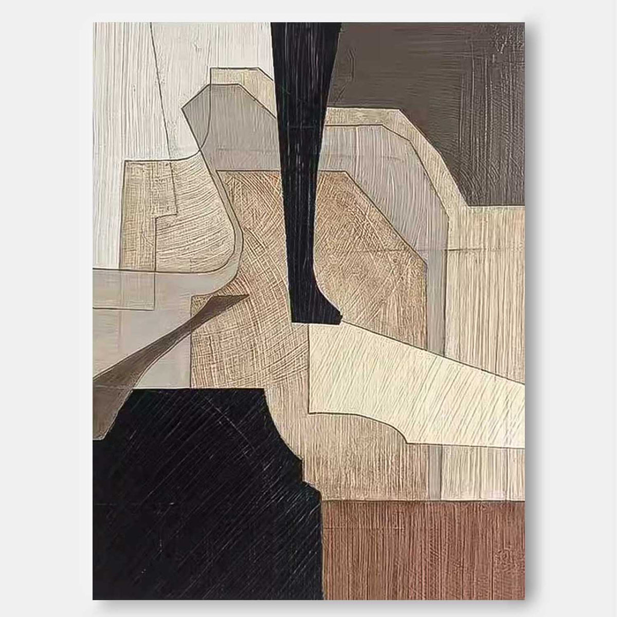 Beige Black Geometric Abstract Painting