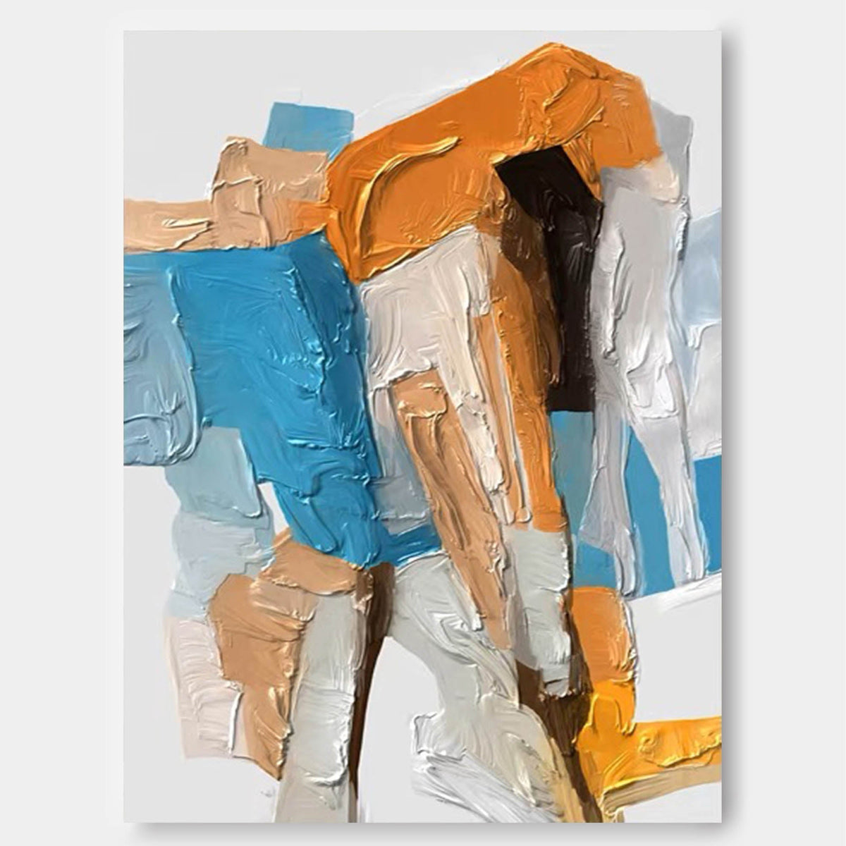 Bold Geometric Abstract Canvas Wall Art in Teal and Ochre