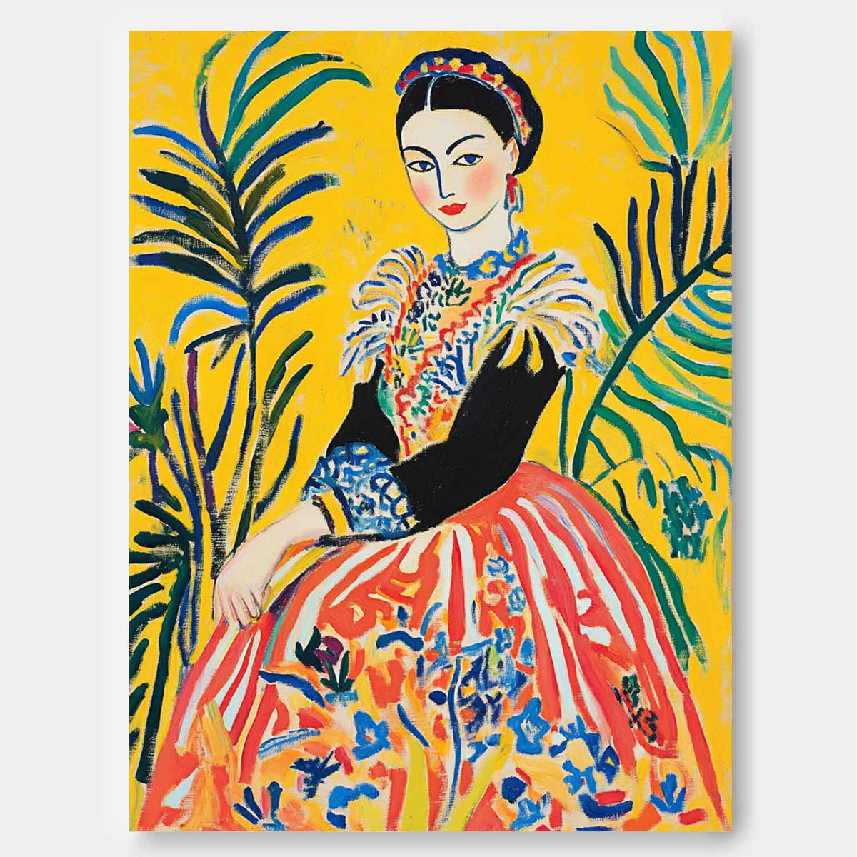 Fauvist Portrait Painting Vibrant Yellow Orange