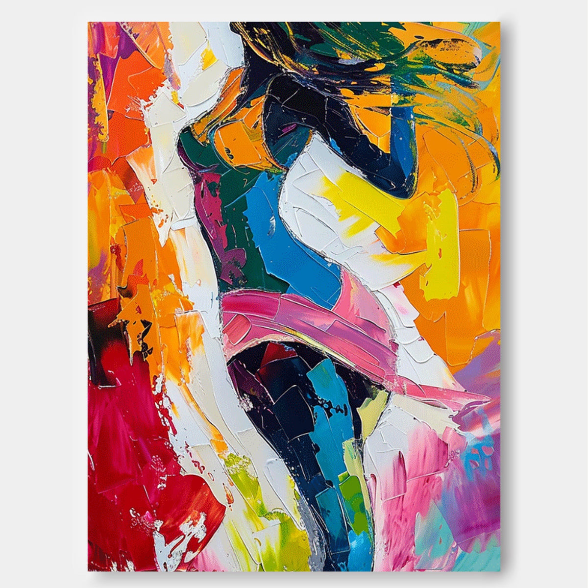 Vibrant Impasto Abstract Figure Painting Bold