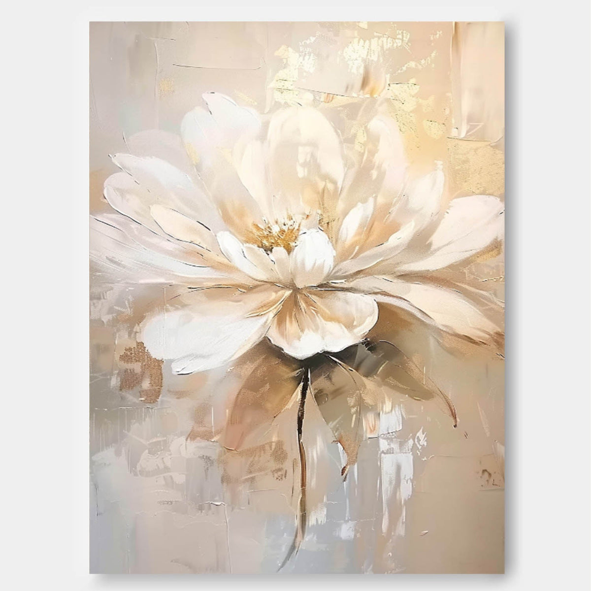 Elegant Neutral Floral Oil Painting Gold Accent