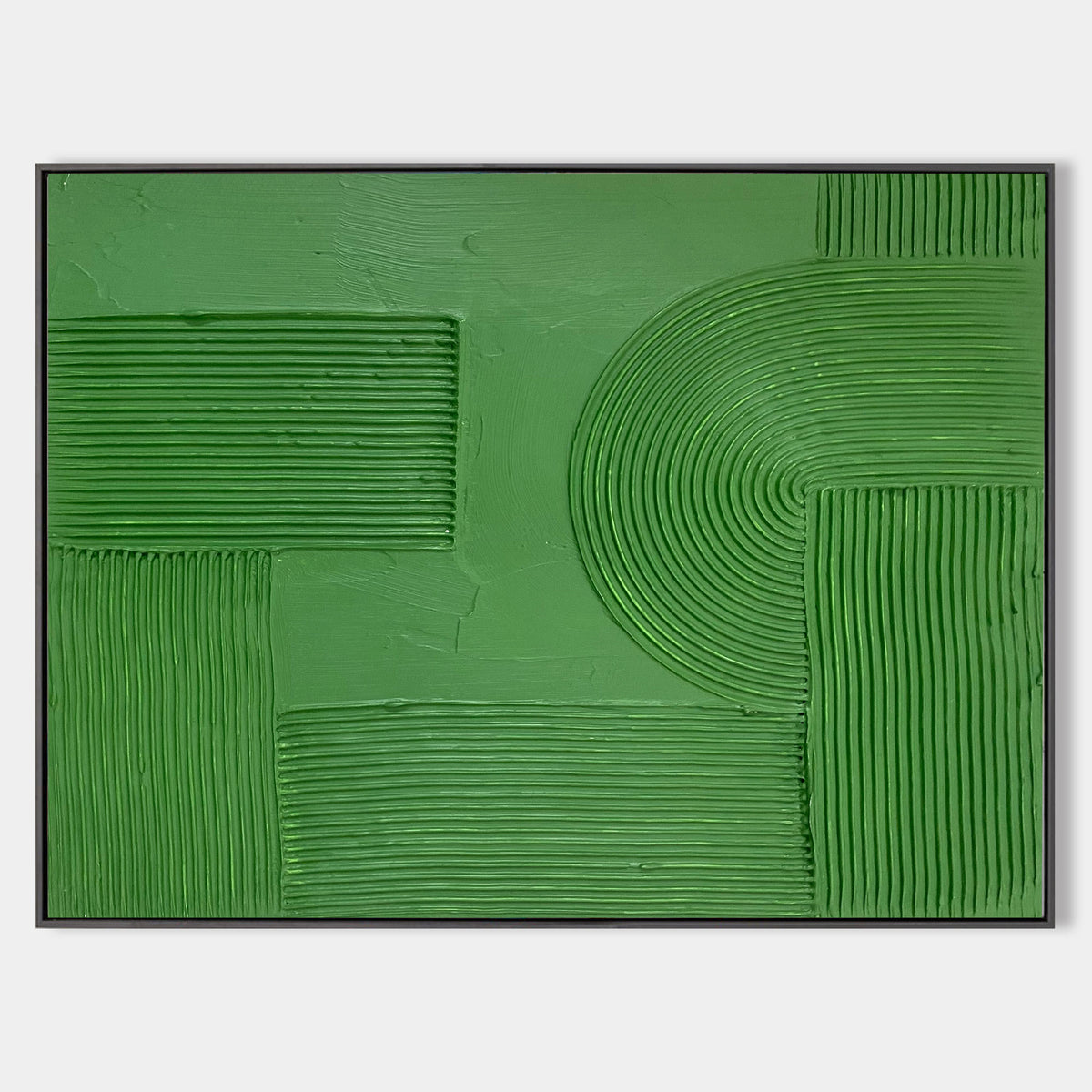 Solid‑Green Geometric Abstract  Ridged Heavy Textured Artwork