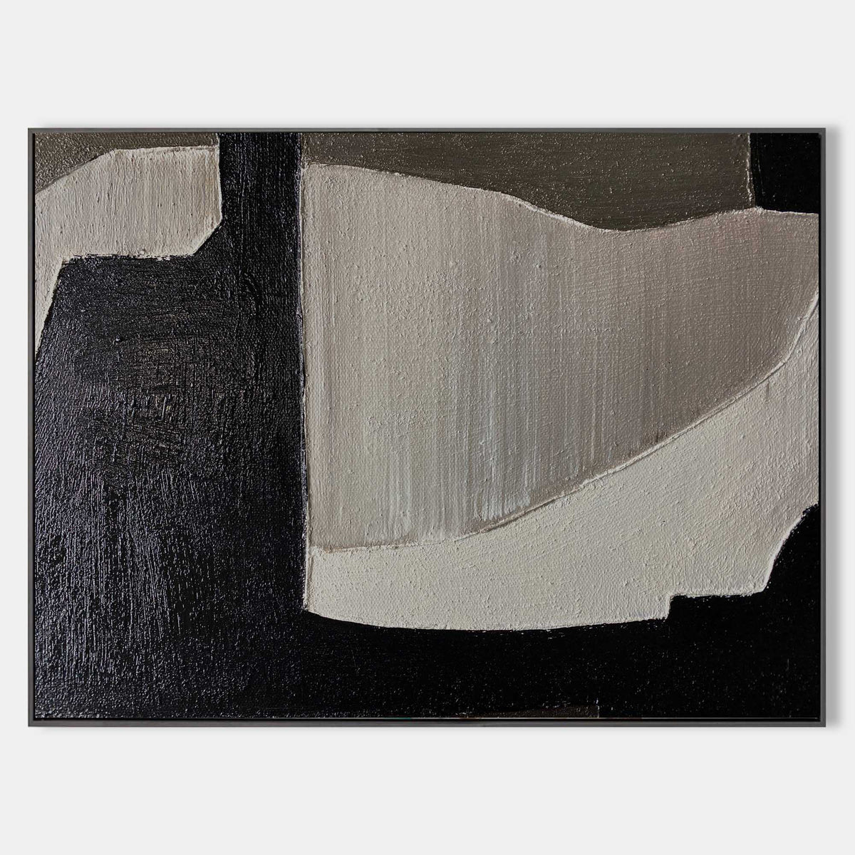 Contemporary Abstract Black White Beige Geometric Minimalist Painting
