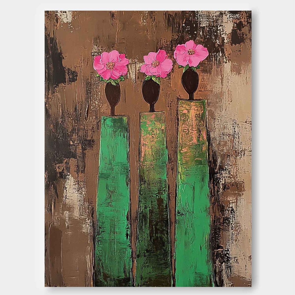 Textured Floral Green Pink Modern Wall Art