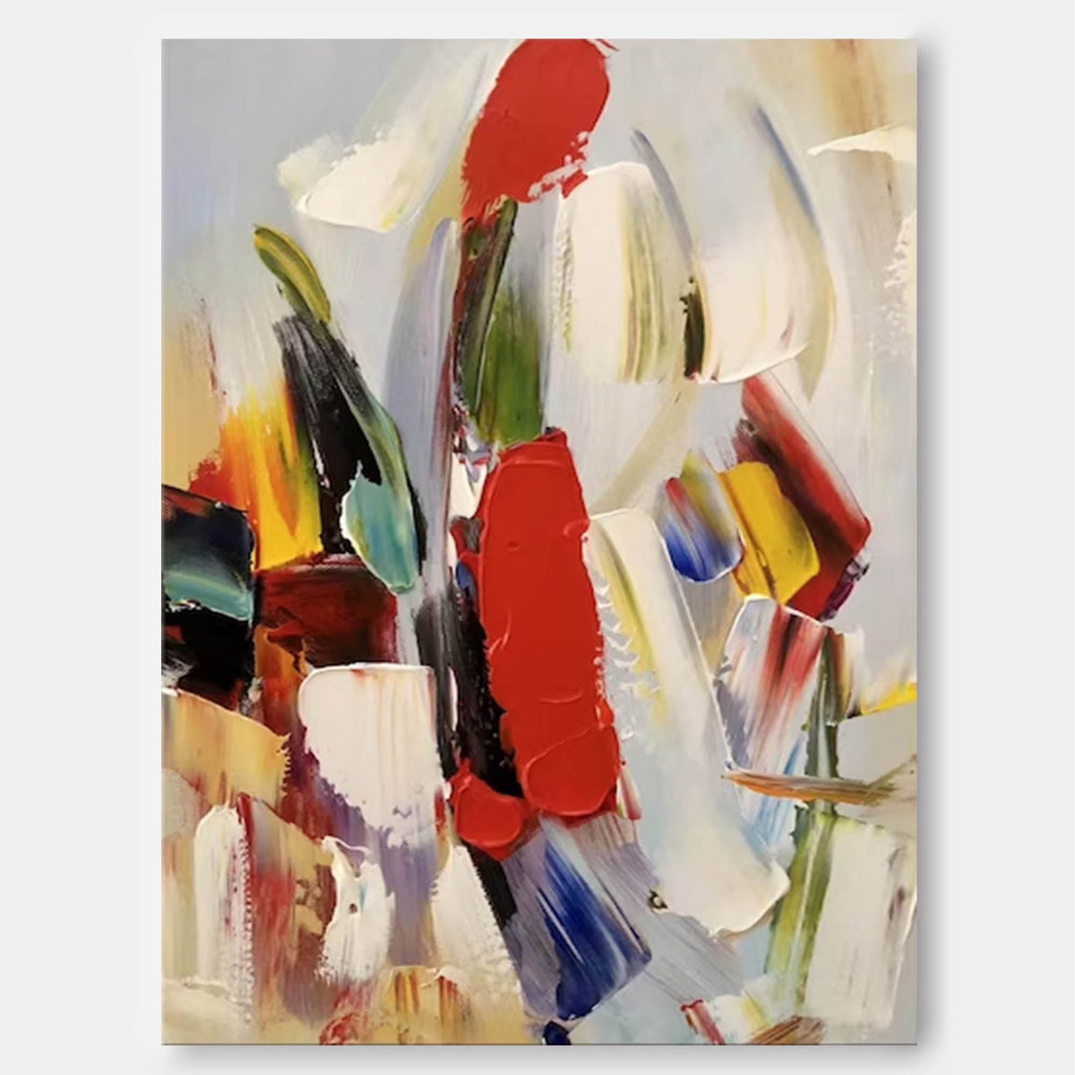 Bold Red Accent Impasto Abstract Oil Painting