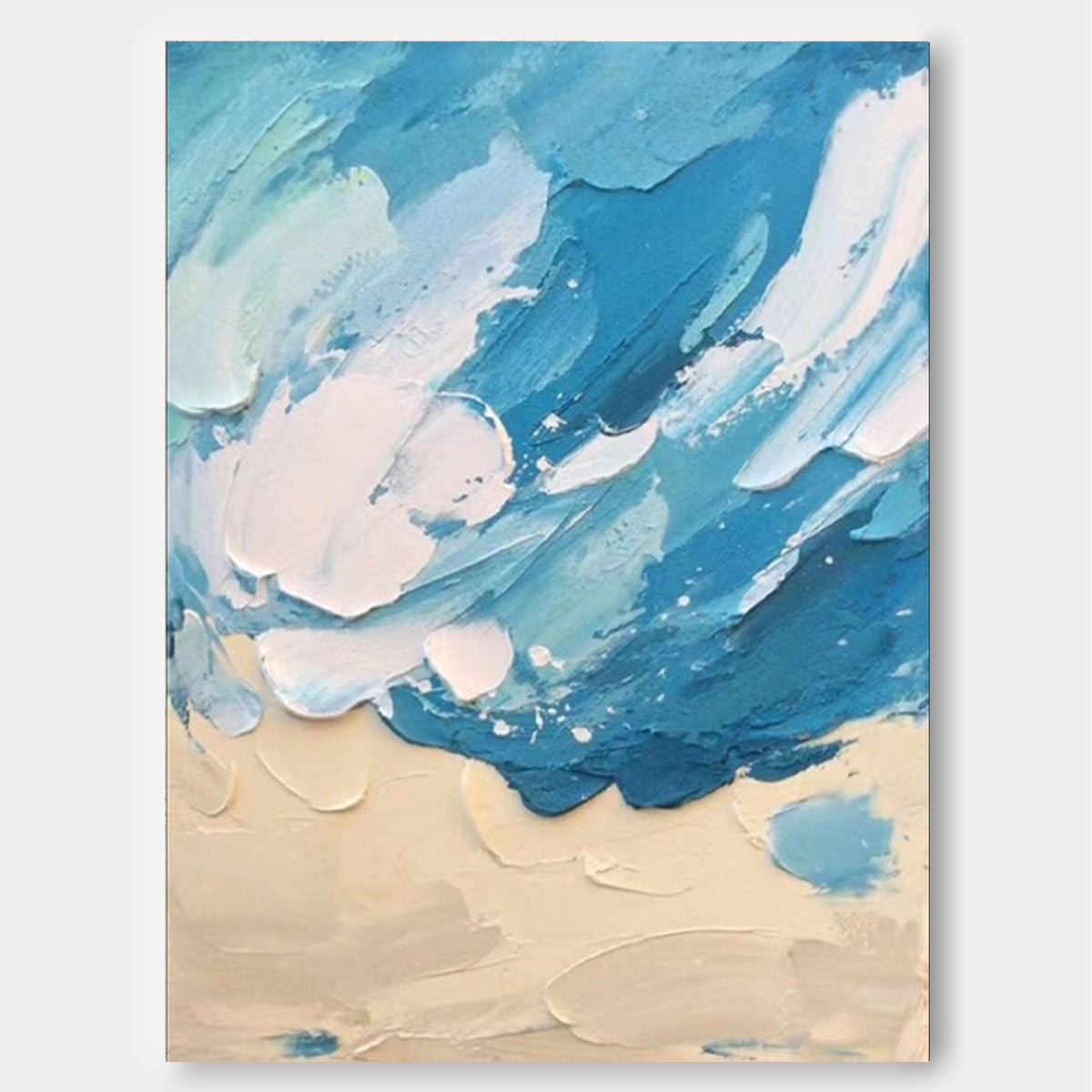 Textured Coastal Impasto Oil Painting Blue Wave Beach