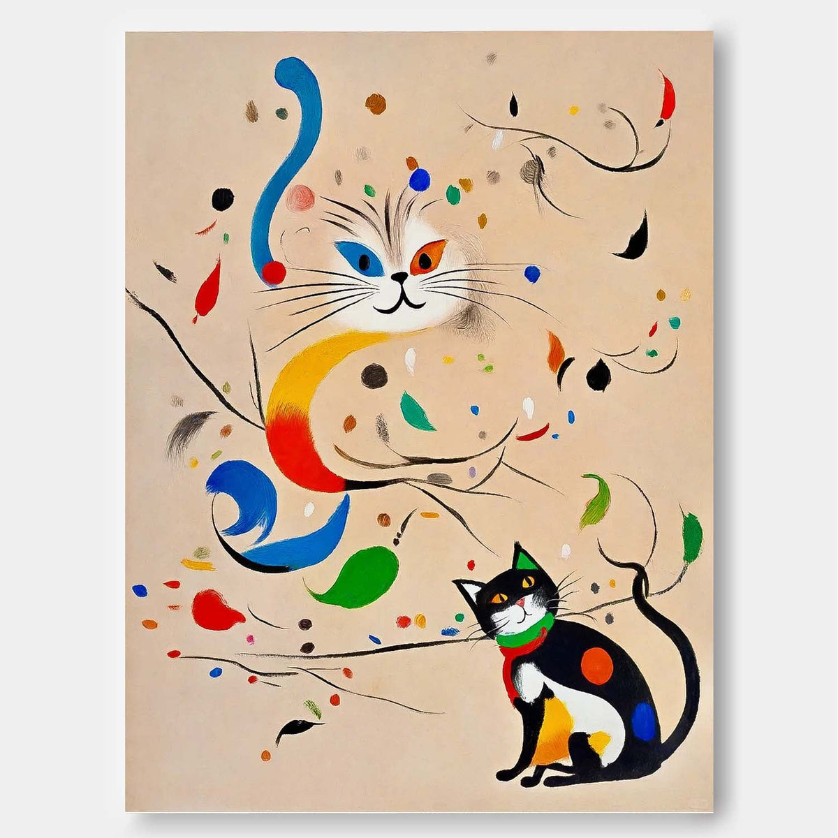 Surrealist Cat Painting Whimsical Modern Wall Art