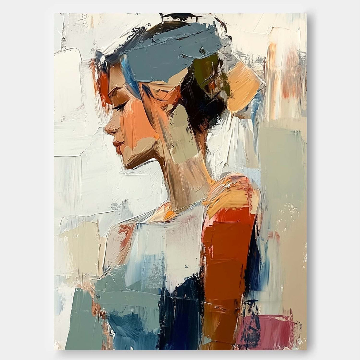 Female Profile Impasto Oil Painting Wall Decor