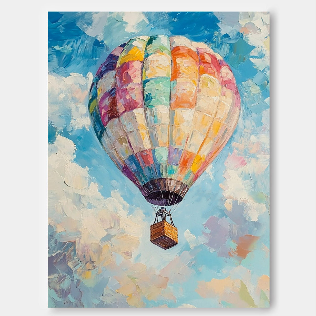 Pastel Color Block Hot Air Balloon Oil Painting
