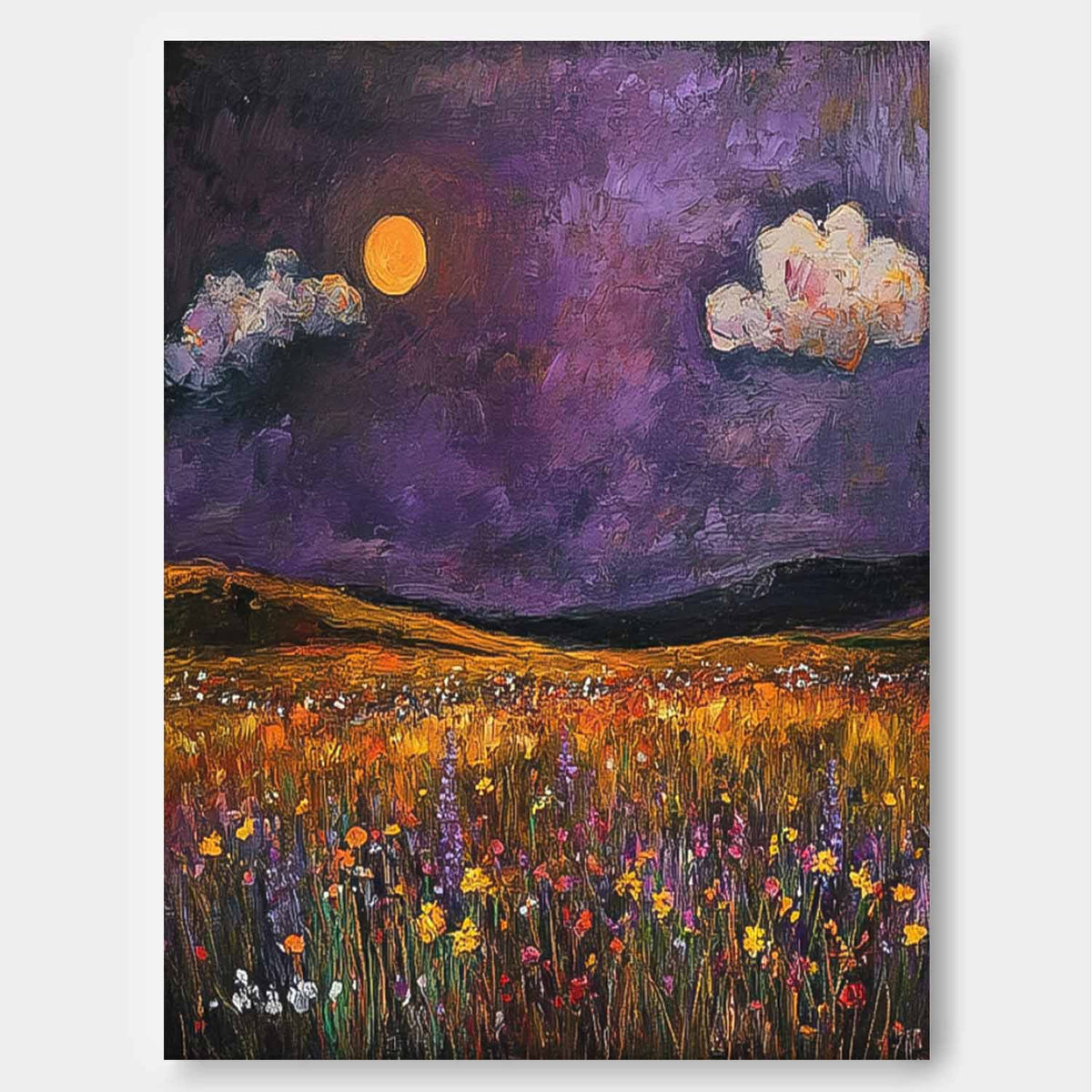Moonlit Golden Meadow Impressionist Oil Painting