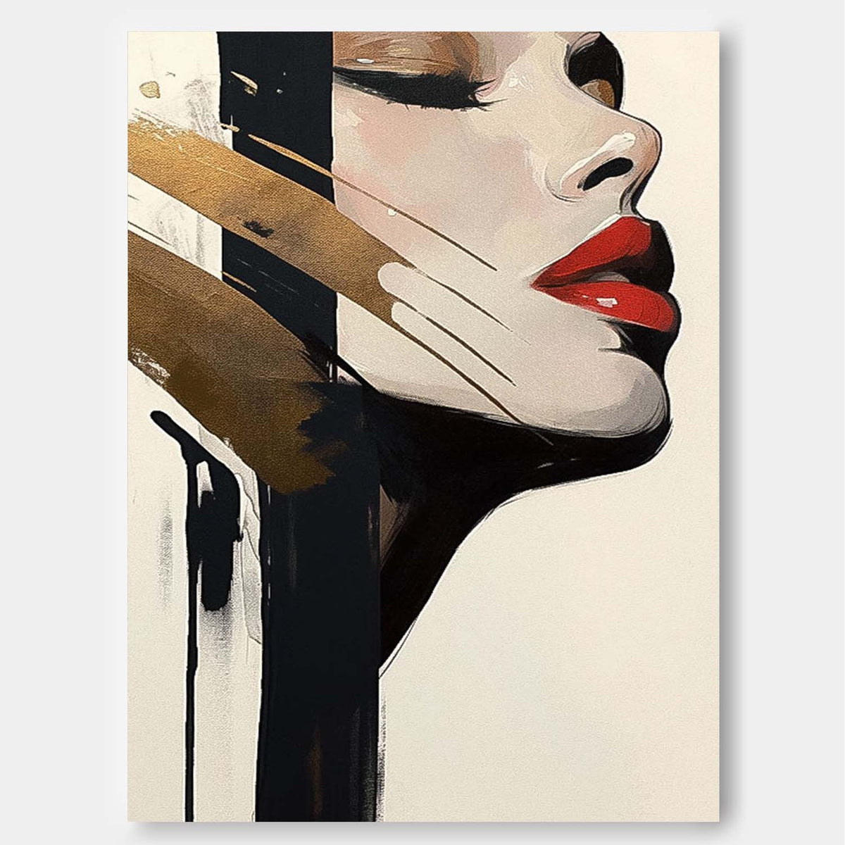 Minimalist Golden Accent Woman Portrait Oil Painting