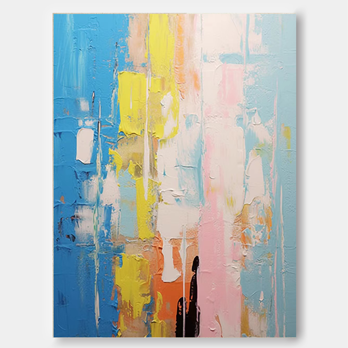 Impasto Vertical Abstract Painting Blue And Pink