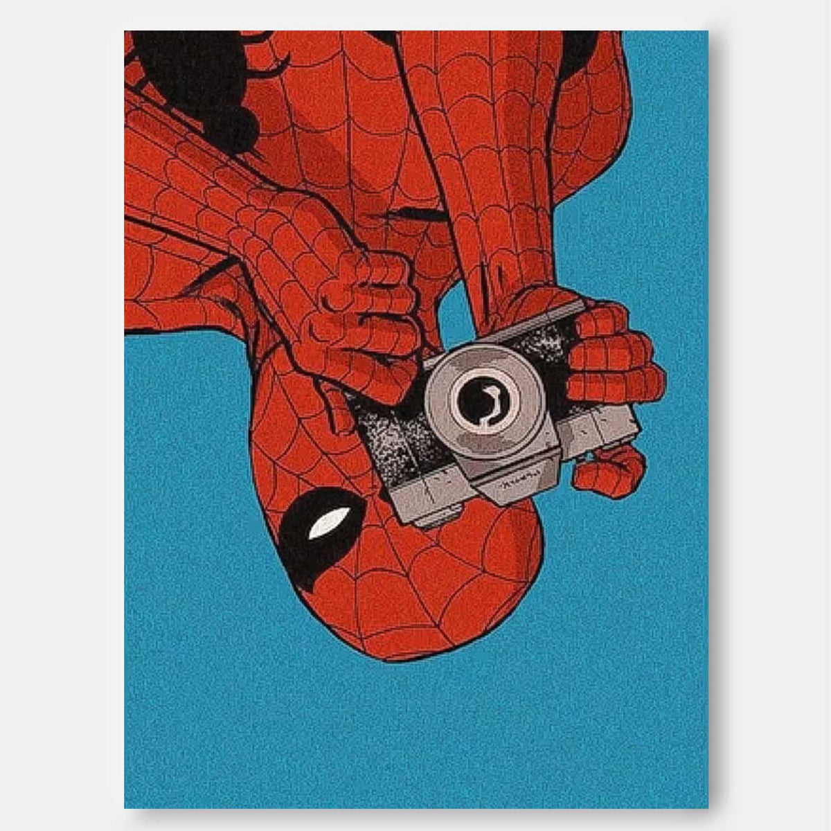 Spiderman Upside Down With Camera Retro Comic