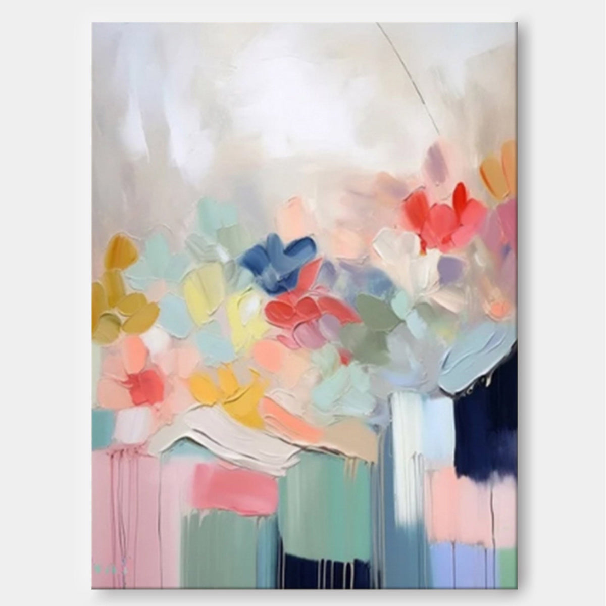 Whimsical Floral Oil Painting Soft Pastel