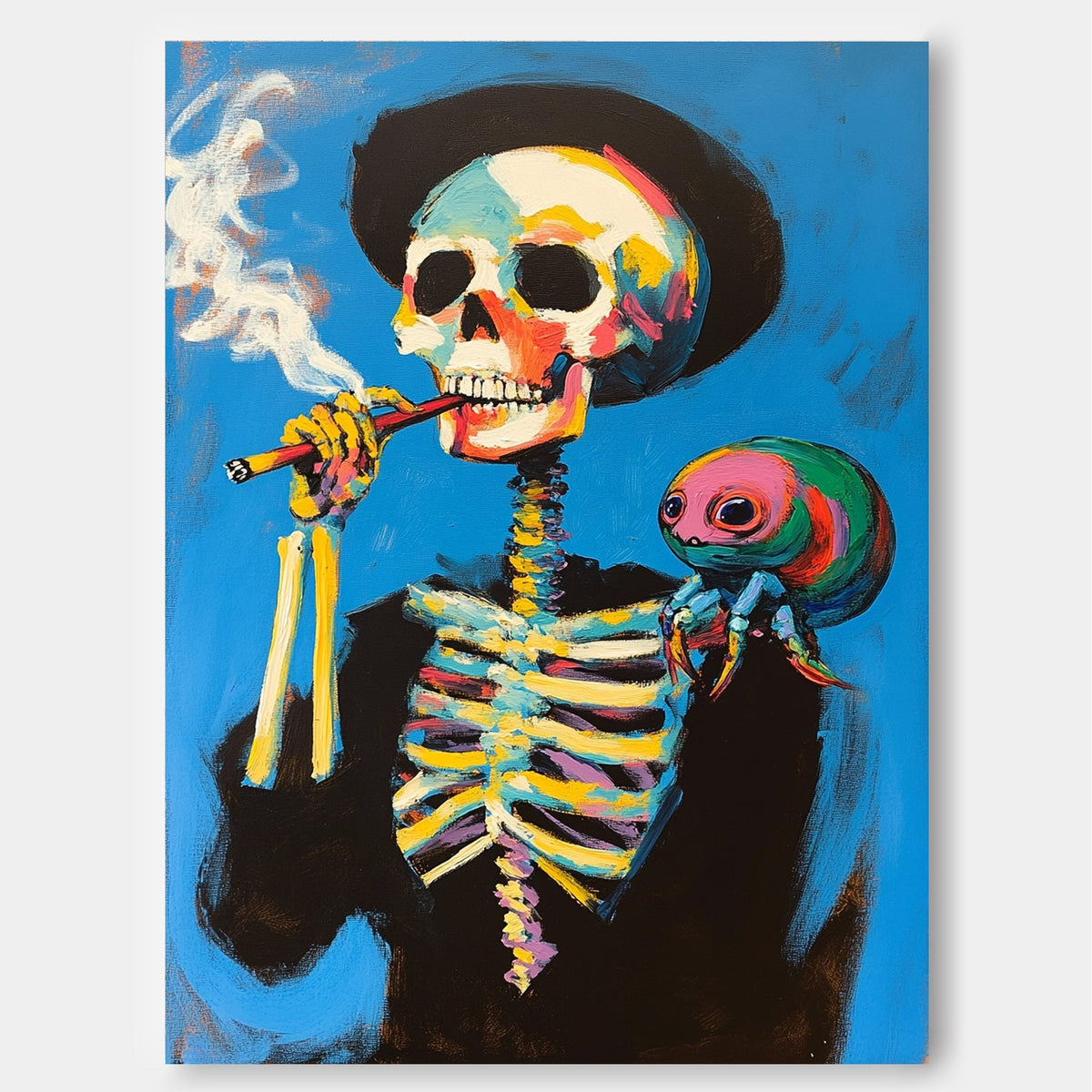 Surreal Pop Art Skeleton Painting Vibrant Wall Art