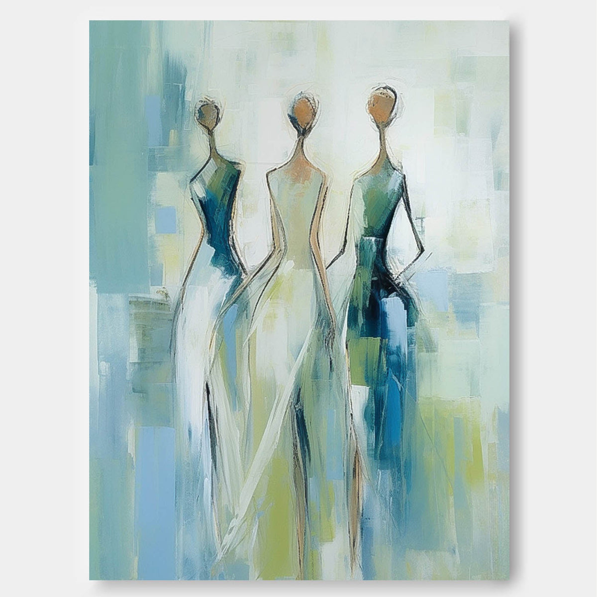 Three Graceful Figures In Flowing Gowns Feminine