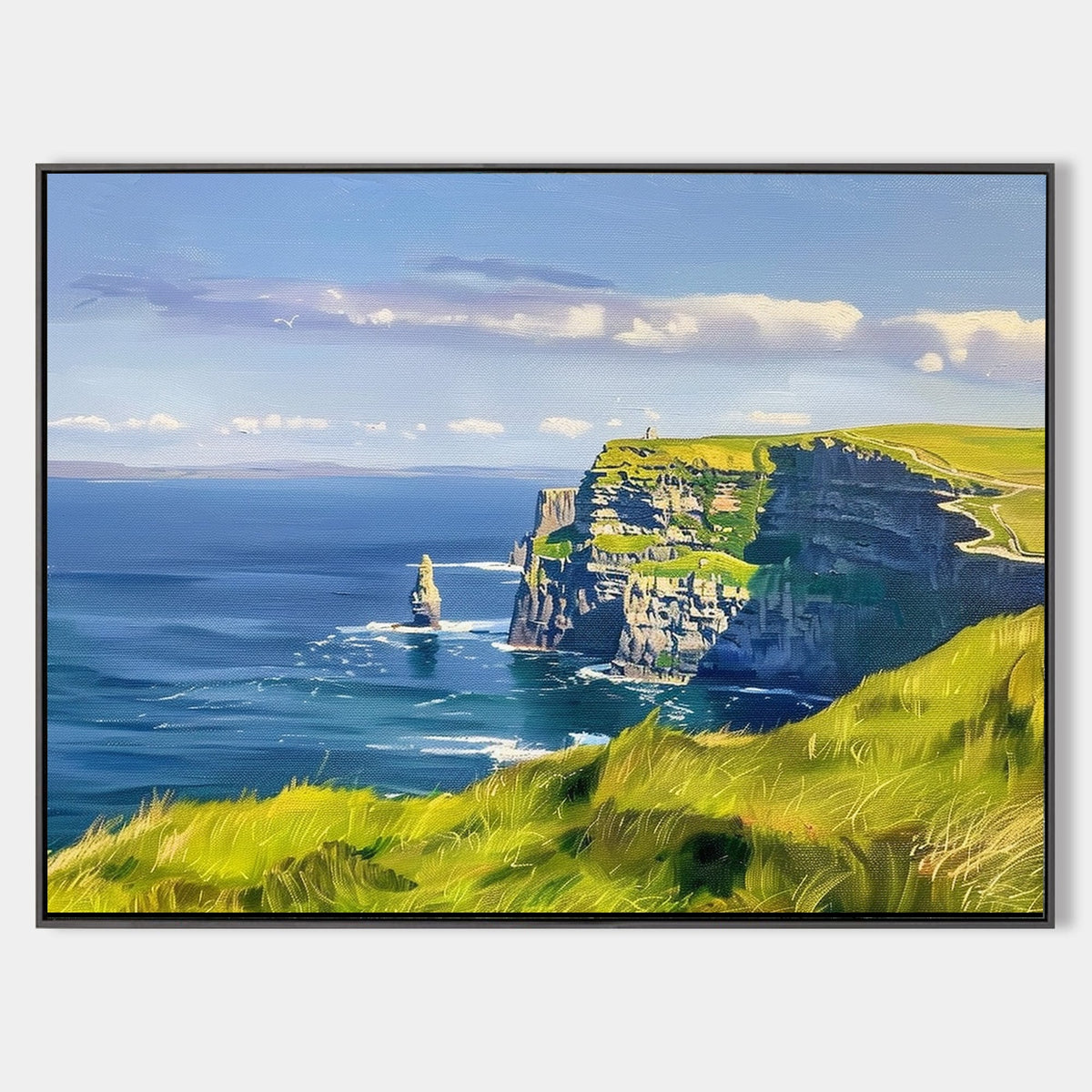 Dramatic Green Cliffs Ocean Painting